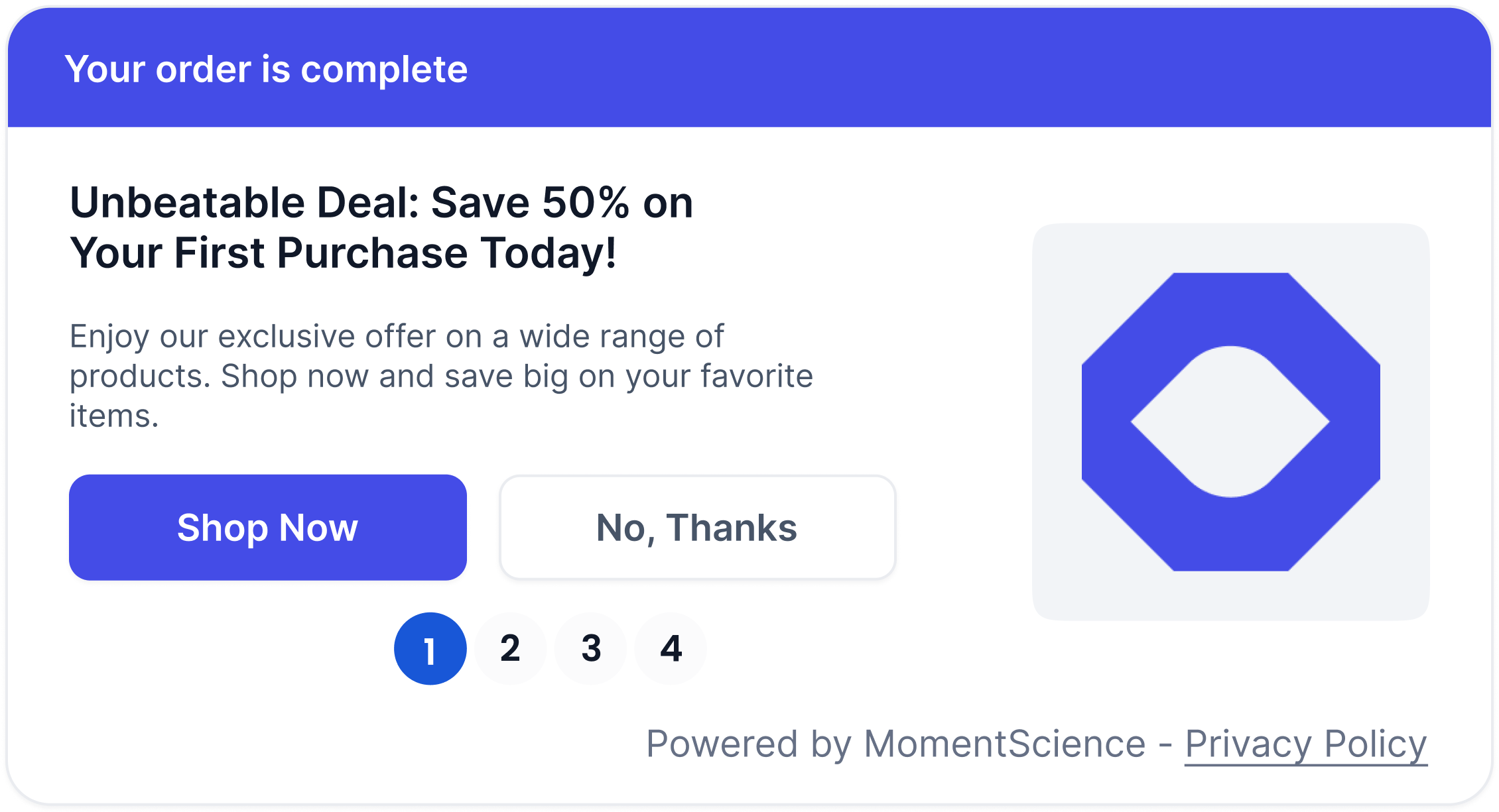 MomentScience single offer unit (SOU) interface mockup